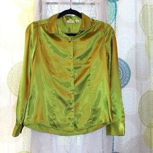 Cato | Green Silk Button-down Blouse | Girls